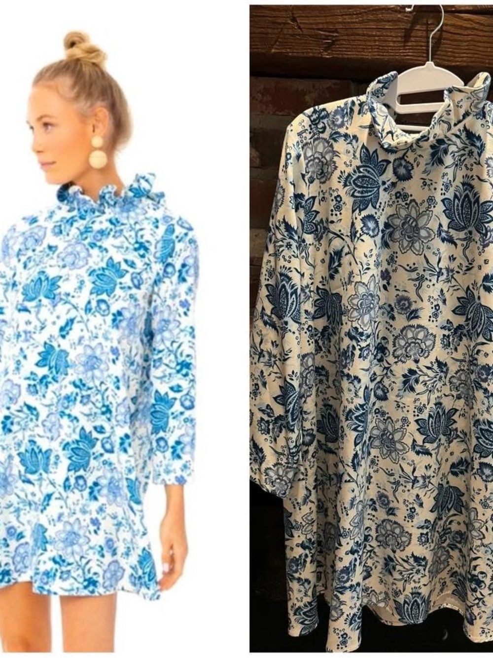 Tuckernuck Daphne XXL Blue and Cream Floral Ruffle-Trim Midi Dress